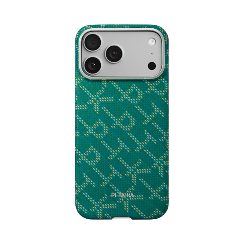 Чехол Pitaka Monogram Edge (Ultra-Slim) Case для iPhone 17 Pro Зеленый/Золотой (Green/Gold)