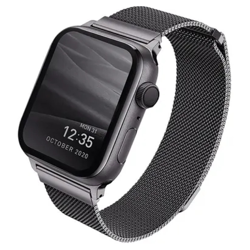 Стальной ремешок Uniq Dante для Apple Watch 44-49 мм мелкое плетение Графит