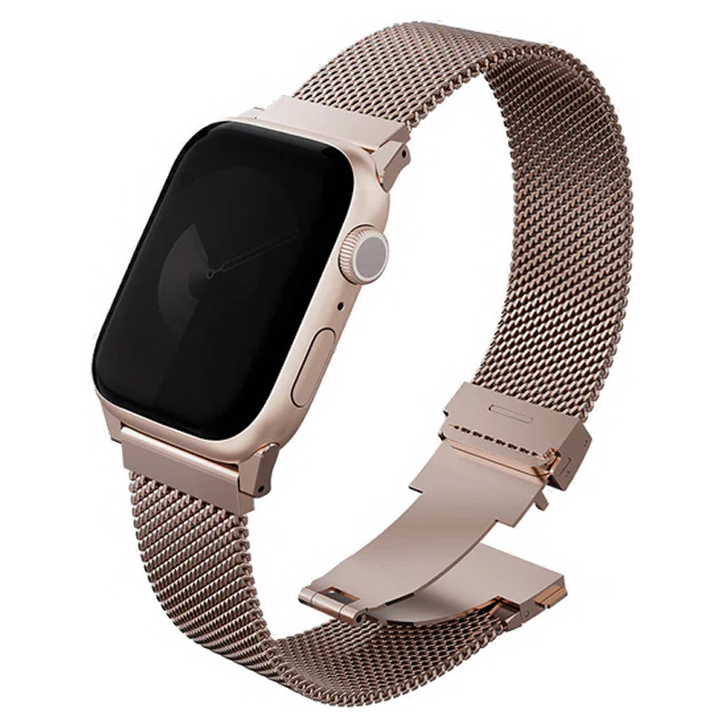 Стальной ремешок Uniq Dante Pro для Apple Watch 44-49 мм мелкое плетение Золотой