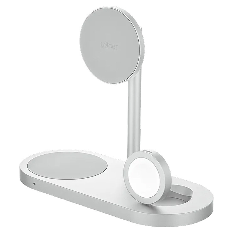 Беспроводное зарядное устройство uBear Stage Ultra Qi2 – 3 в 1 для iPhone, Watch, AirPods Серебристый
