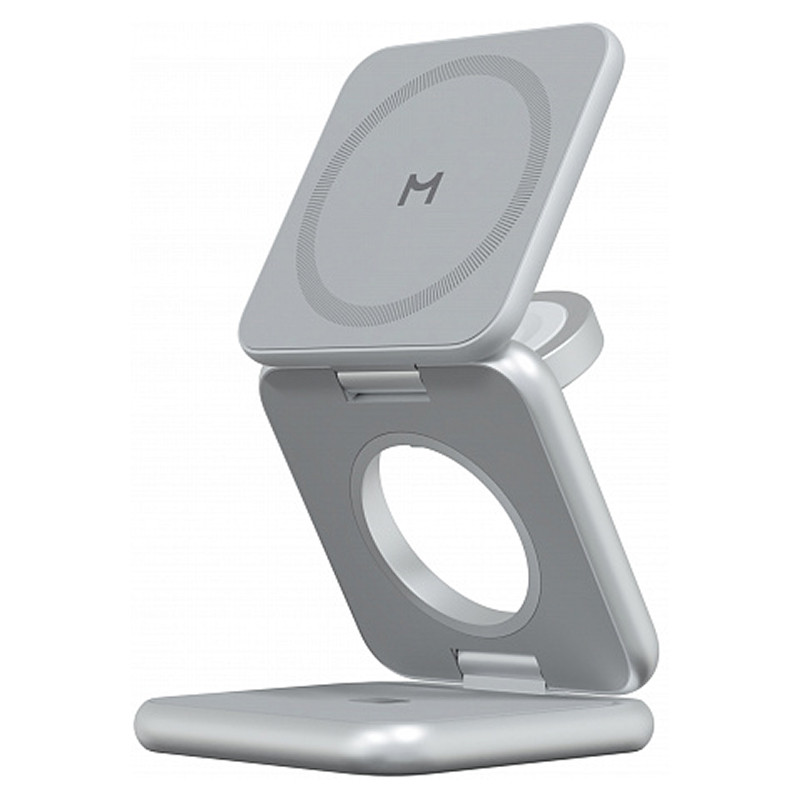 Беспроводное зарядное устройство Magssory Fold Pro Qi2 – 3 в 1 для iPhone, Watch, AirPods Серебристый