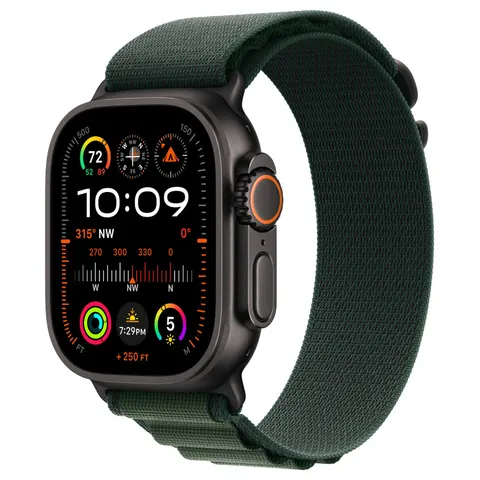 Watch Ultra 2024 GPS + Cellular, 49 мм корпус из титана цвета Черный титан, ремешок Alpine темно-зеленого цвета